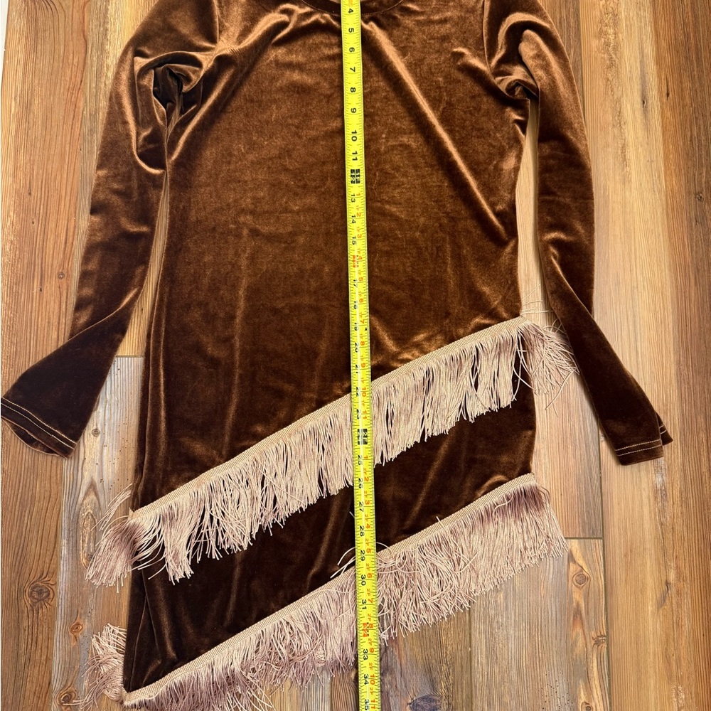 Chic Long Sleeve Brown Velvet with Fringe Dress - Picture 4 of 8